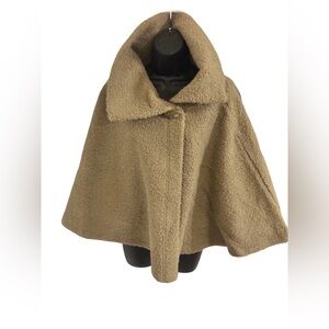 Tan light brown boucle sherpa look exaggerated collar swing cape size M/L new